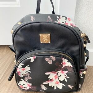 Floral Black Faux Leather Backpack